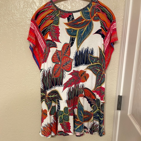 Soft Surroundings Colorful Peplum hem pullover tunic Resort Vacation Tropical S - Picture 2 of 8